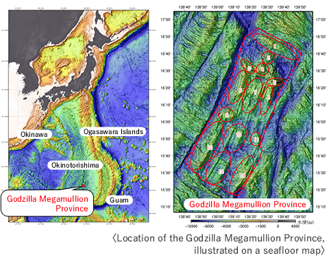 Location of the Godzilla Megamullion Province, illustrated on a seafloor map