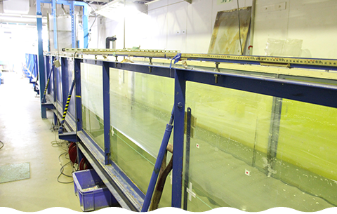 The 2D wave flume in the Coastal Engineering Laboratory on campus